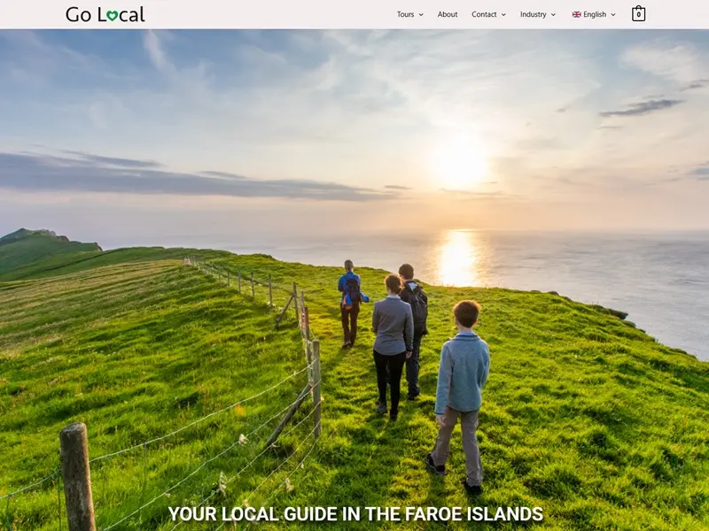 Screenshot of GoLocal Faroe Islands landing page highlighting Mykines puffin tours with local guide Oda W. Andreasen.